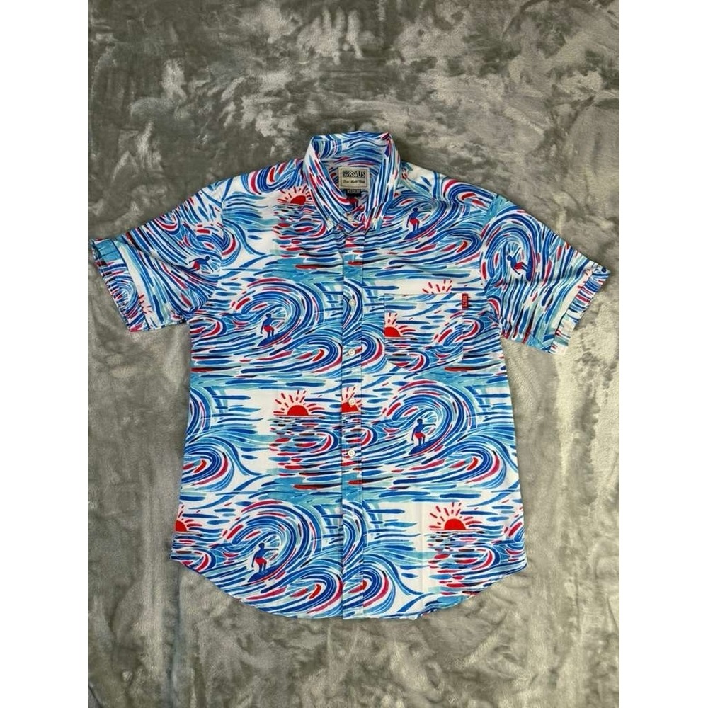 RSVLTS Roosevelts - SURFING WAVES / OCEAN Hawaiian Aloha Lg. Shirt - EXCELLENT